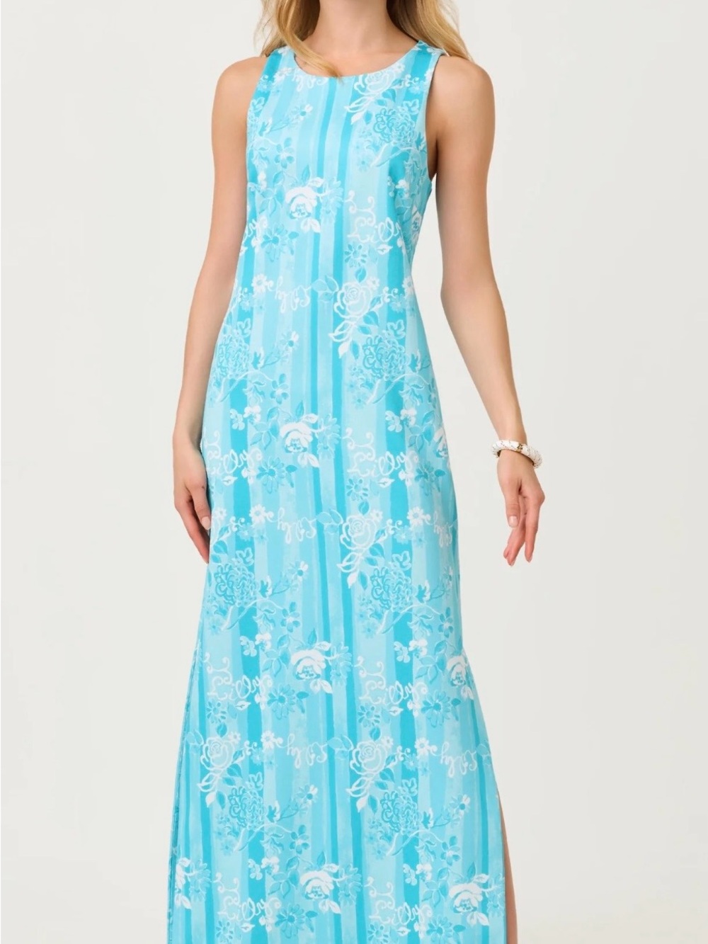 NWT Lilly Pulitzer Melodie Maxi Dress - Capri Blue Roseys Petals print, sz Large